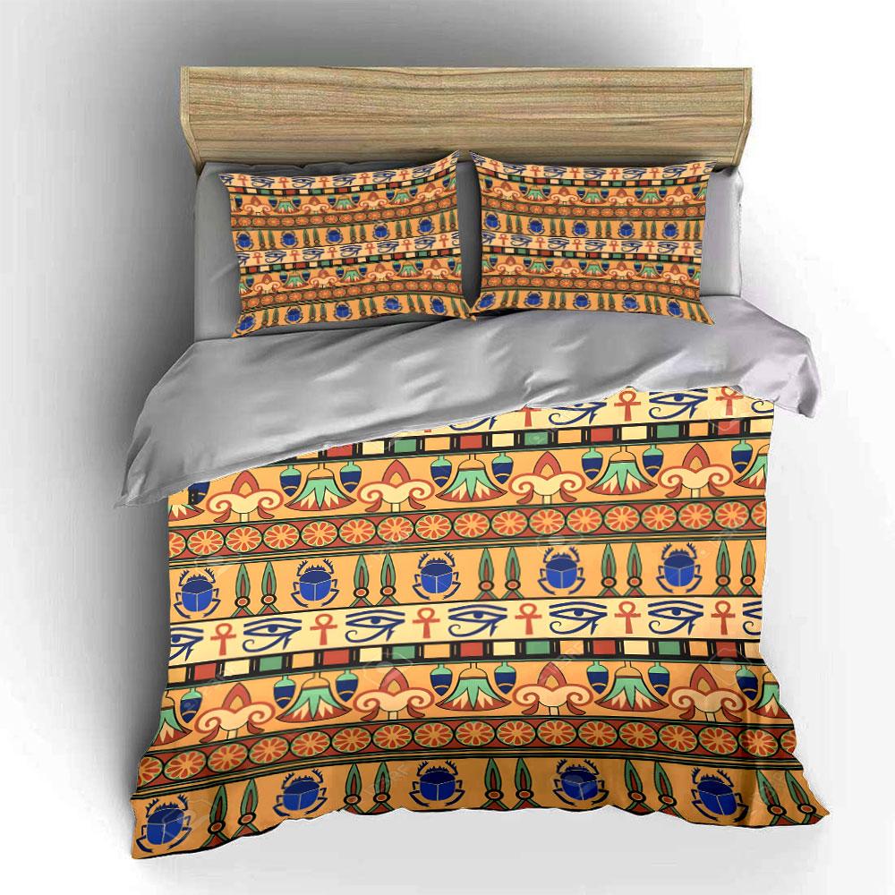 Egyptian Style Geometric Pattern Bedding Set For Kids Luxury Gift 3Pcs Digital Print Comforter Set Soft Comfortable Breathable