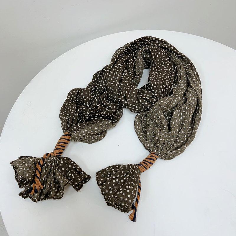 Retro Pleated Color Matching Gradual Change Scarf Soft Versatile Slender Silk Scarf Women'S Warm Neck Scarf Shawl