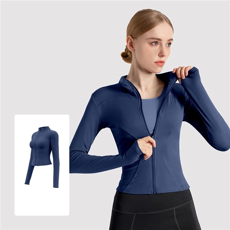 Högstretch Damyogakläder, Utomhuslöpningssportjackor, Tunna Fitness Långärmade Enfärgade Solskyddstoppar