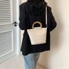 Beach woven contrasting color bucket bag women's 2025 summer new casual handbag fashion trendy shoulder messenger bag