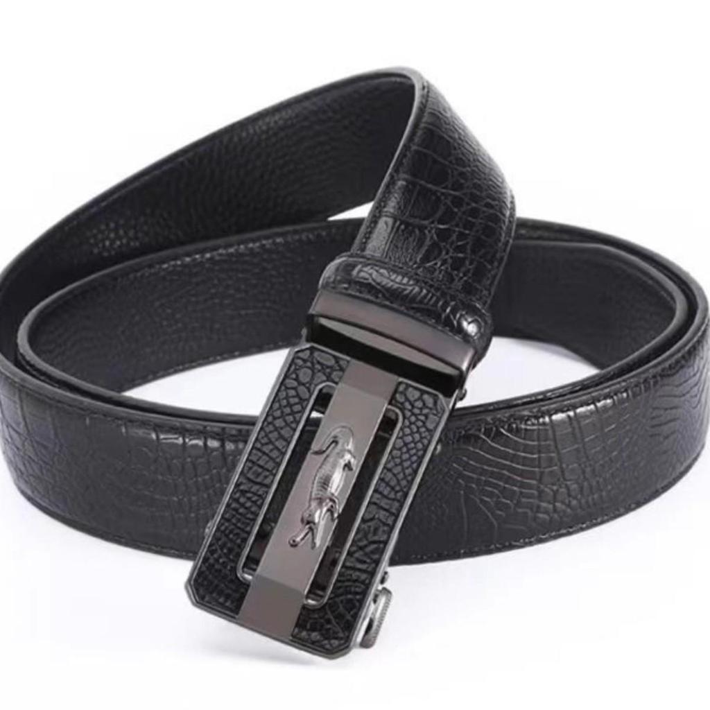 2025 Men's Leather Belt, Automatic Buckle, Crocodile Pattern, Business Casual, Cowhide Waist Belt for Middle-Aged and Elderly.