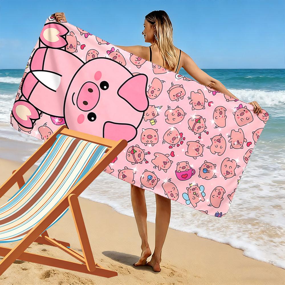 Cartoon Pink Pig Design Towel Beach Towel Quick-drying for Travel Outdoor Sports Jogging Beach and Swimming
