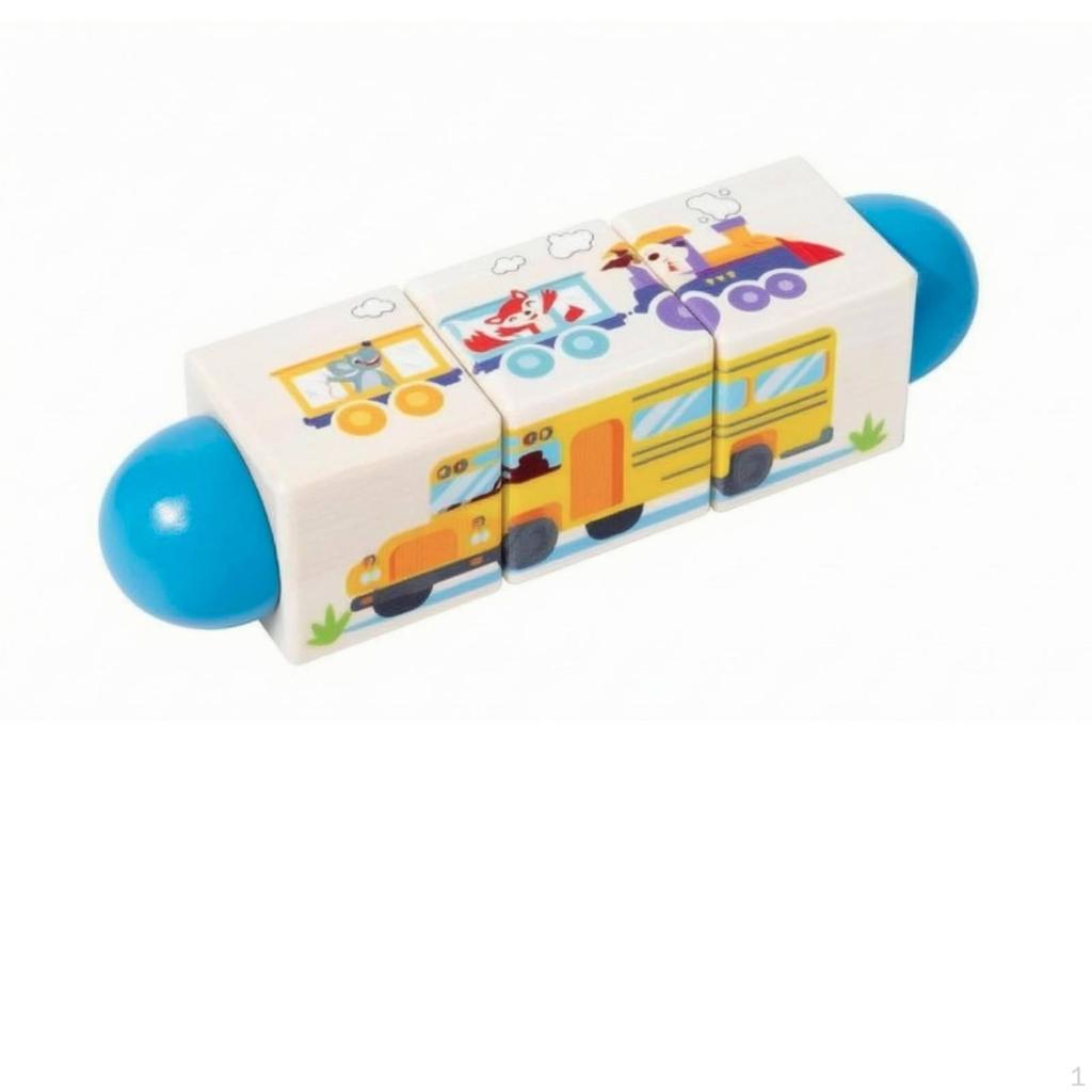 Rotating Block & Game Printed Panels Picture Matching Smooth Painted Wooden Grasping Toy for