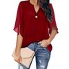 Summer Tops Plus Size Fashion Clothes Women's Casual Half Sleeve Tops Ladies Flare Sleeve Loose Tops Solid Color V-neck Chiffon Blouse