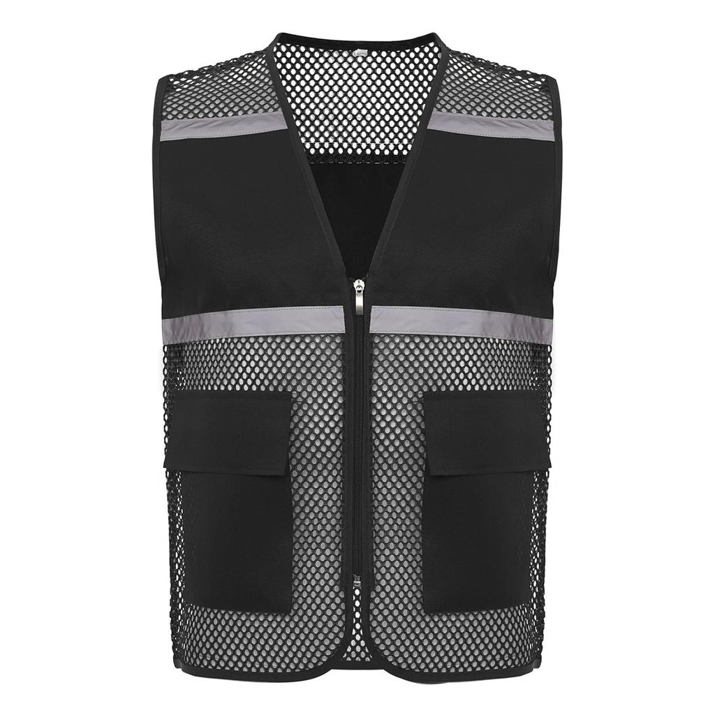 Gilet di Sicurezza ad Alta Visibilità da Uomo, Abbigliamento da Lavoro Riflettente, Tessuto a Rete Traspirante con Zip e Tasche, per Cantiere, Lavoro Notturno