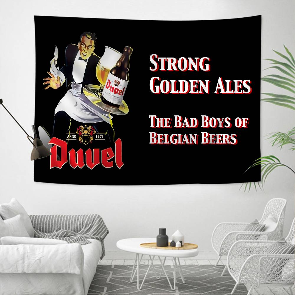 Duvel Bier Anime Wandteppich Hippie Blume Wandteppiche Schlafsaal Dekor Wandbehang Heimdekor
