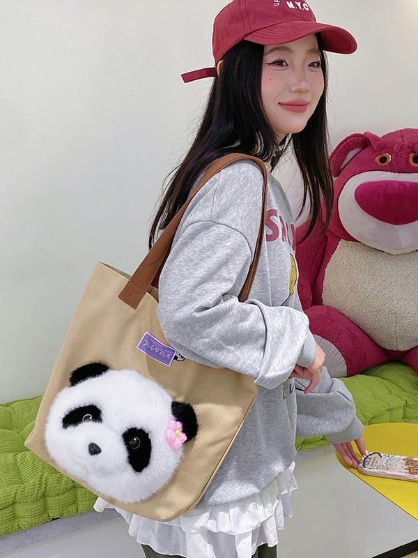 Cute Canvas Shoulder Bag With Zipper Closure For School And Office