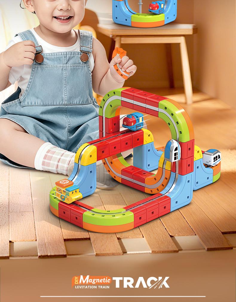 Electric High-Speed Magnetic Train Set with 3D Track - DIY Educational Assembly Blocks for Kids