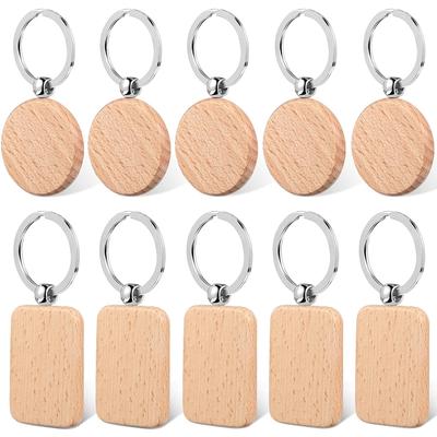 1/5pcs Rounded-Rectangle Wood Keychains Blanks DIY Painting Wooden Key Chain Blanks Unfinished Wooden Key Ring Key Tag Gifts