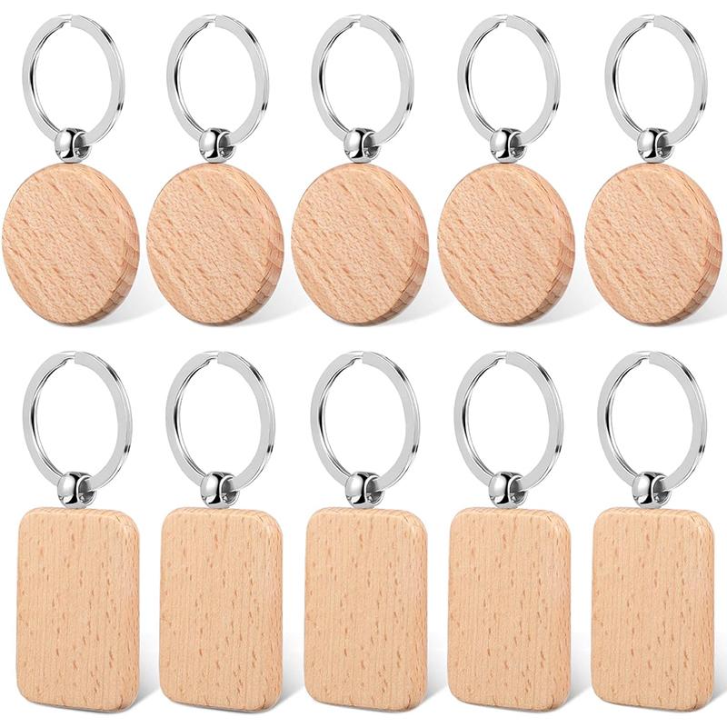 1/5pcs Rounded-Rectangle Wood Keychains Blanks DIY Painting Wooden Key Chain Blanks Unfinished Wooden Key Ring Key Tag Gifts