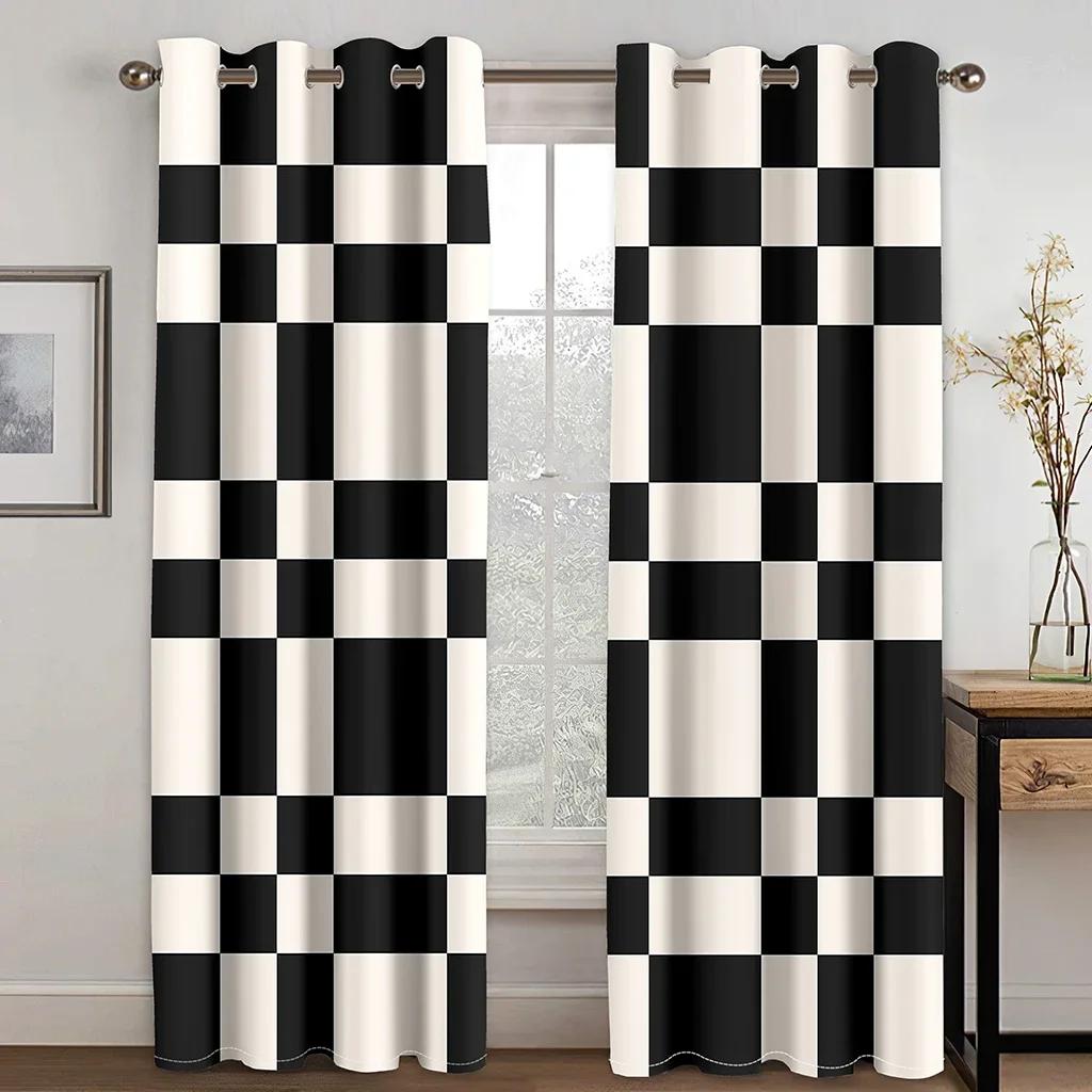 3D Black White Abstract Geometric Blocks Cube Red Window Curtains For Living Room Kids Bedroom Bathroom Kicthen Door Home Decor2