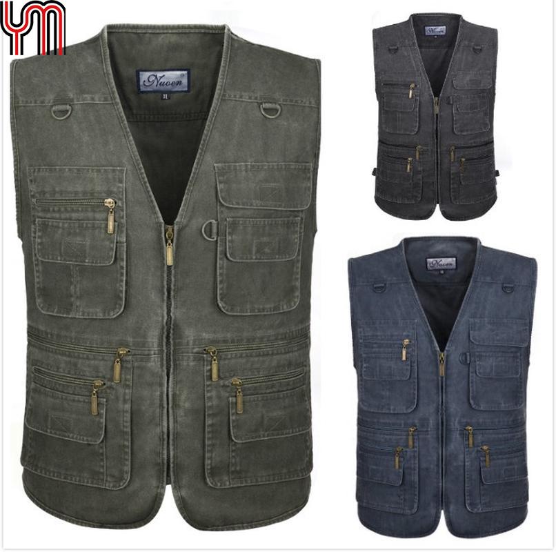 Mens Cotton Outdoor Gilets Vest Multi Pockets Sleeveless Jacket Tops Waistcoat Outerwear Sports Jacket