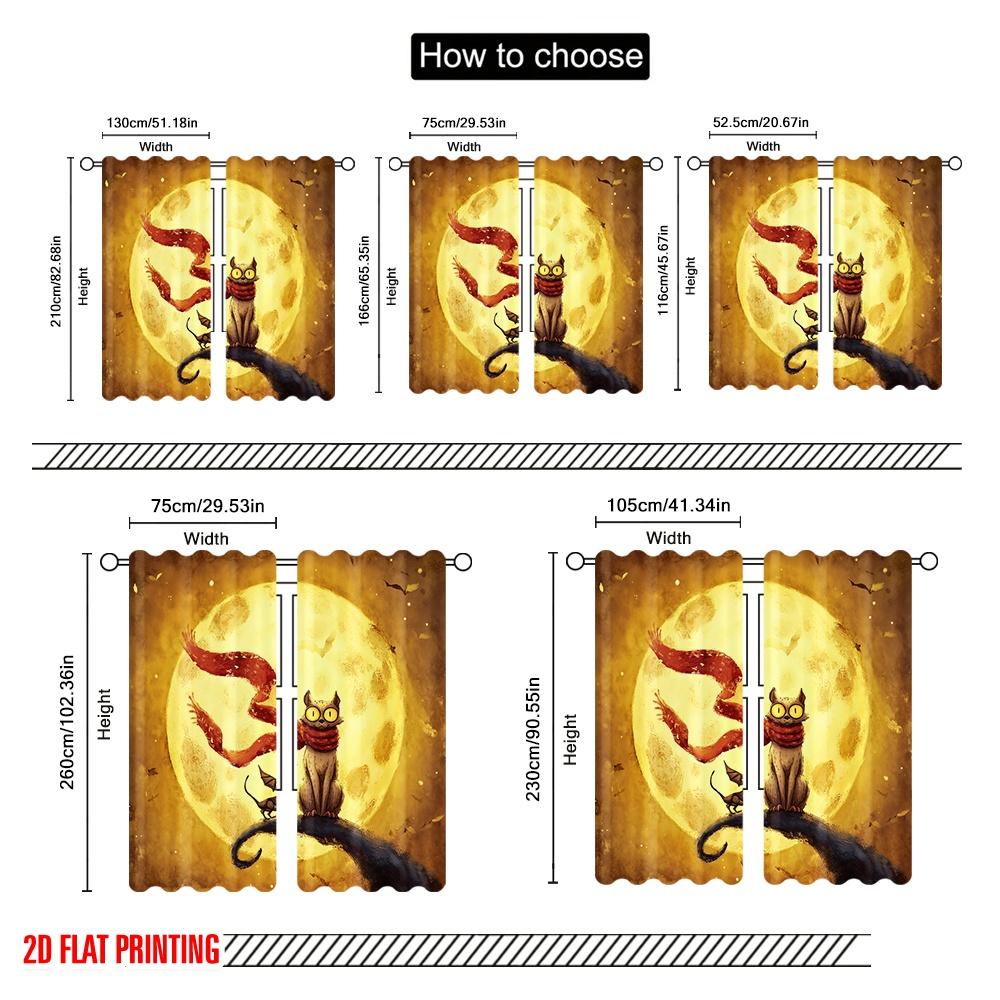 2 Stück, 2D-Flachdruck Vorhänge Rollos Halloween Geist (20) Polyester (ohne Stange) Heimdeko für Schlafzimmer, Wohnzimmer,
