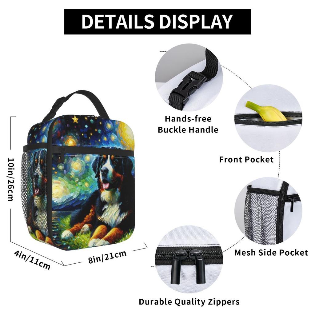 Sternennacht Berner Sennenhund Van Gogh Liebhaber Isolierte Lunchtasche für Frauen Kinder Essensboxen Thermische Lunchbox Tragetasche