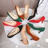 Mujer New Low Heel Pumps Lady Pointed Toe Kitten Heels Female Green Flock Plus Size 46 Red Shoes Women 5cm High Heels
