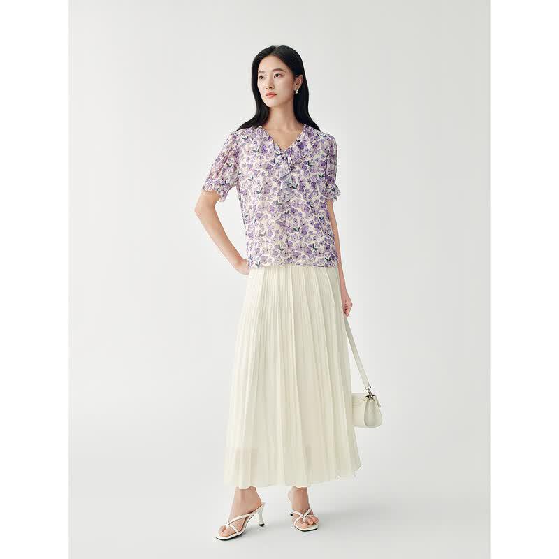 Jiuzi Women's Pleated Printed Resort Midi Skirt