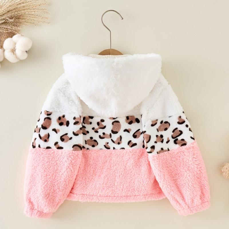 Mädchen-Kapuzenjacke mit Print, stilvoll und warm, mit kontrastfarbenen Nähten und durchgehendem Reißverschluss