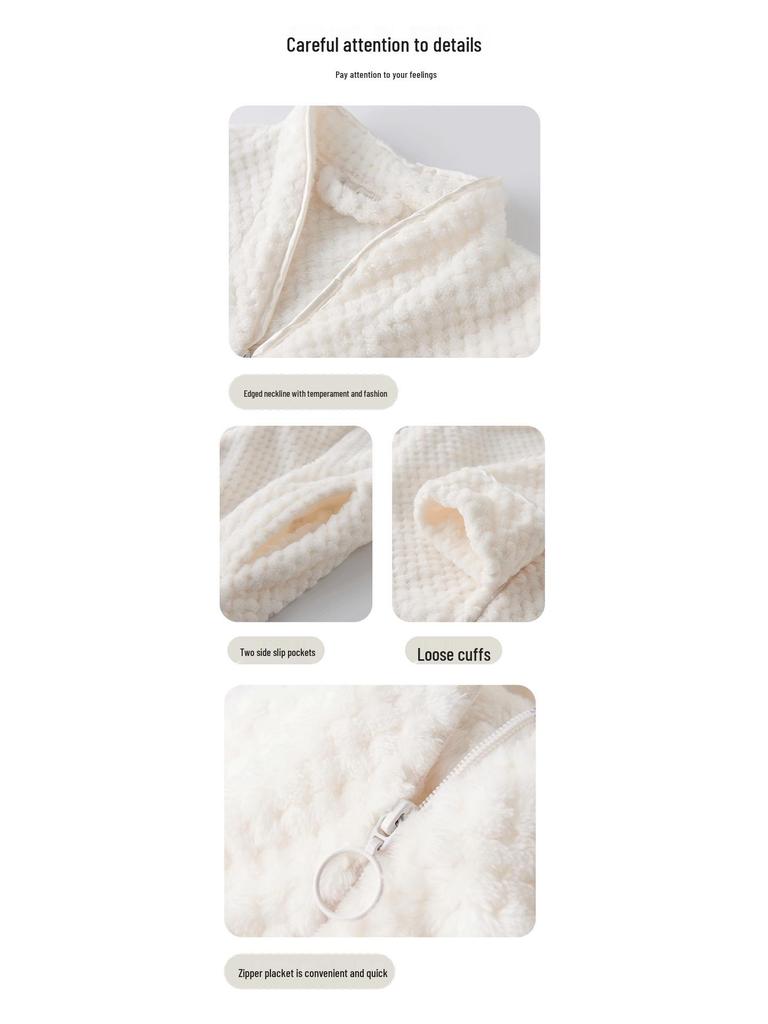 Unisex Extra Long Velvet Bathrobe - Plus Size, Thick, Warm Coral Fleece for Autumn & Winter, Maternity-Friendly Homewear