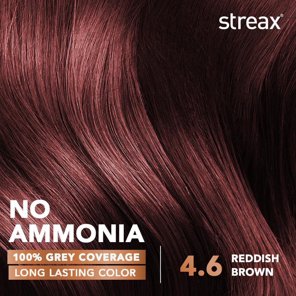 Streax Crème Permanente Haarfarbe 4.6 Rötlich Braun 120 ml Packung mit 1 Lang Anhaltende Grauabdeckung