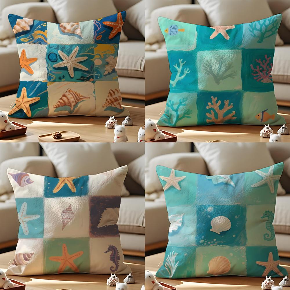 Marine Life Cushion Cover Anti-dustmite Pillowcase Invisible Zipper Silky Short Plush Sofa Cushion Cover