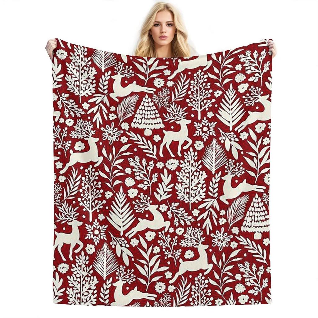 Weihnachts-Karo-Muster Flanell-Decke im Vintage-Stil, Weiche Anti-Pilling-Fleece-Decke für Couch, Sofa, Bett, Leicht