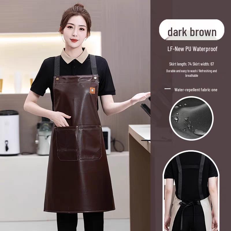 Fashionable PU Waterproof Kitchen Apron, Oil-Proof Waist Design for Men & Women, Ideal for Catering & Milk Tea Shops