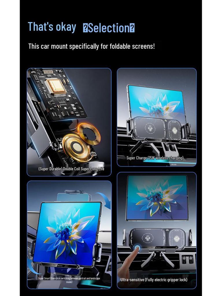 Foldable Wireless Fast Charging Car Phone Holder & Universal Interior Charger