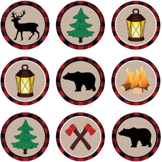 180 Pcs Lumberjack Plaid Bear Theme Sticker Round Adhesive Sealing Stickers Packaging Decals Adhesive Supplies 20 Sheets Decorative Sticker