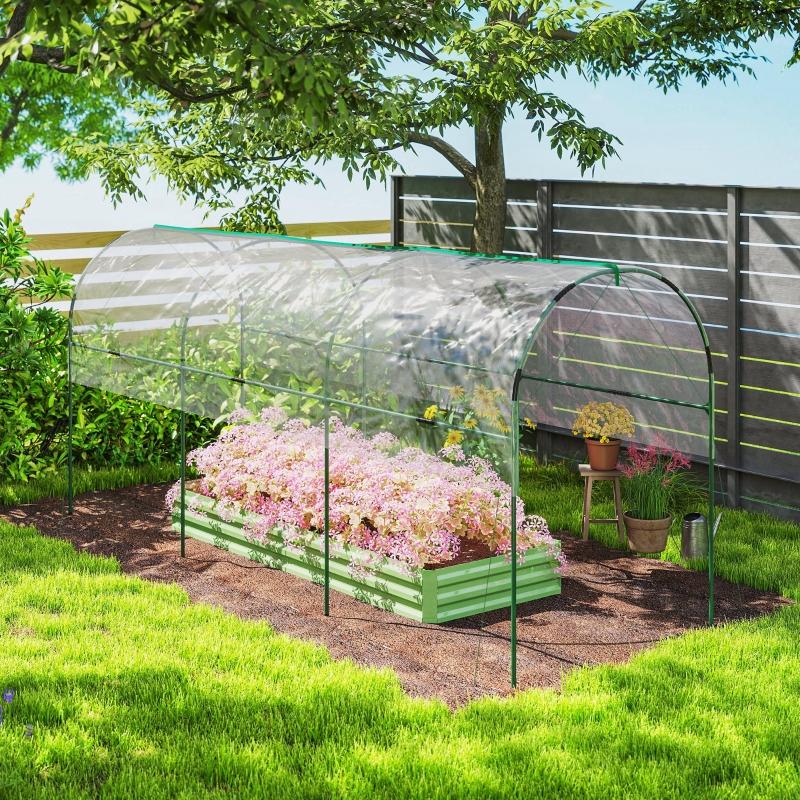 Greenhouse, winterproof, foil greenhouse with Arched roof, ground anchor greenhouse 400 x 123 x 171cm Transparent