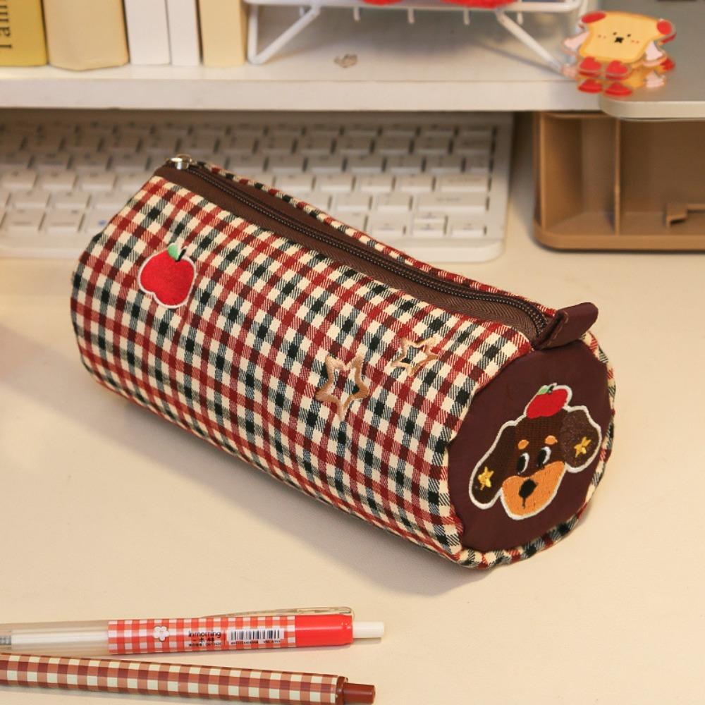

Pillow Shape Pencil Case Pouch Desk Storage Bag Plaid Pen Bag Portable Embroidery Pen Case Kid Style 2