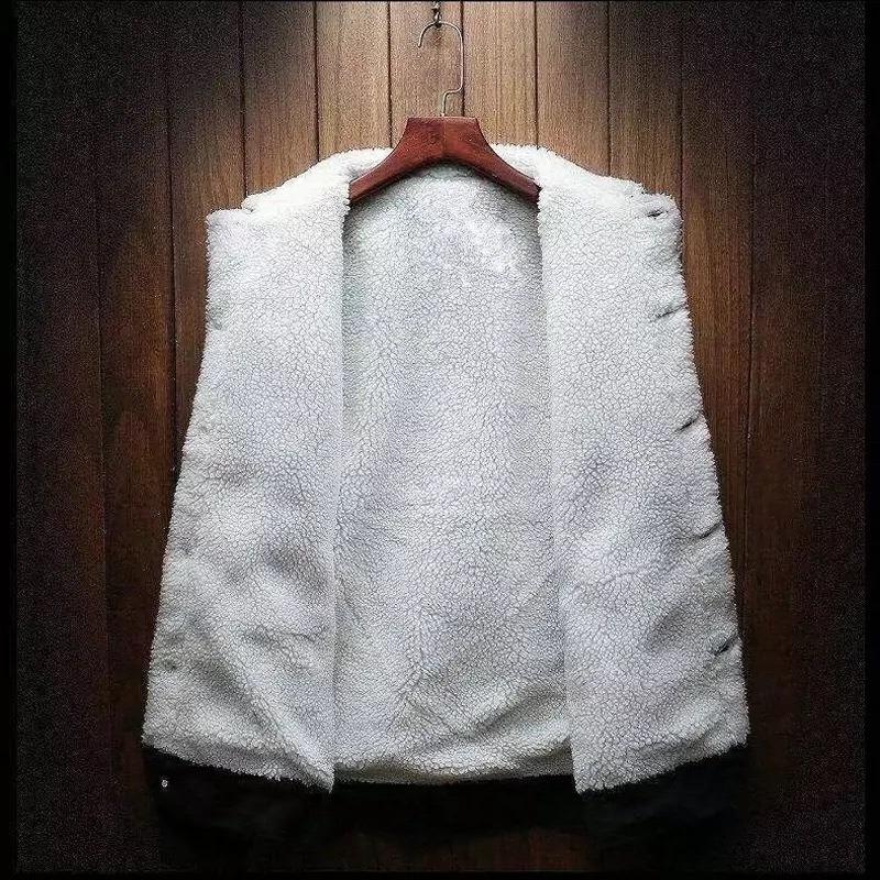 Autumn and winter denim jacket men's loose top tooling jacket fleece thickened versatile trend men's denim