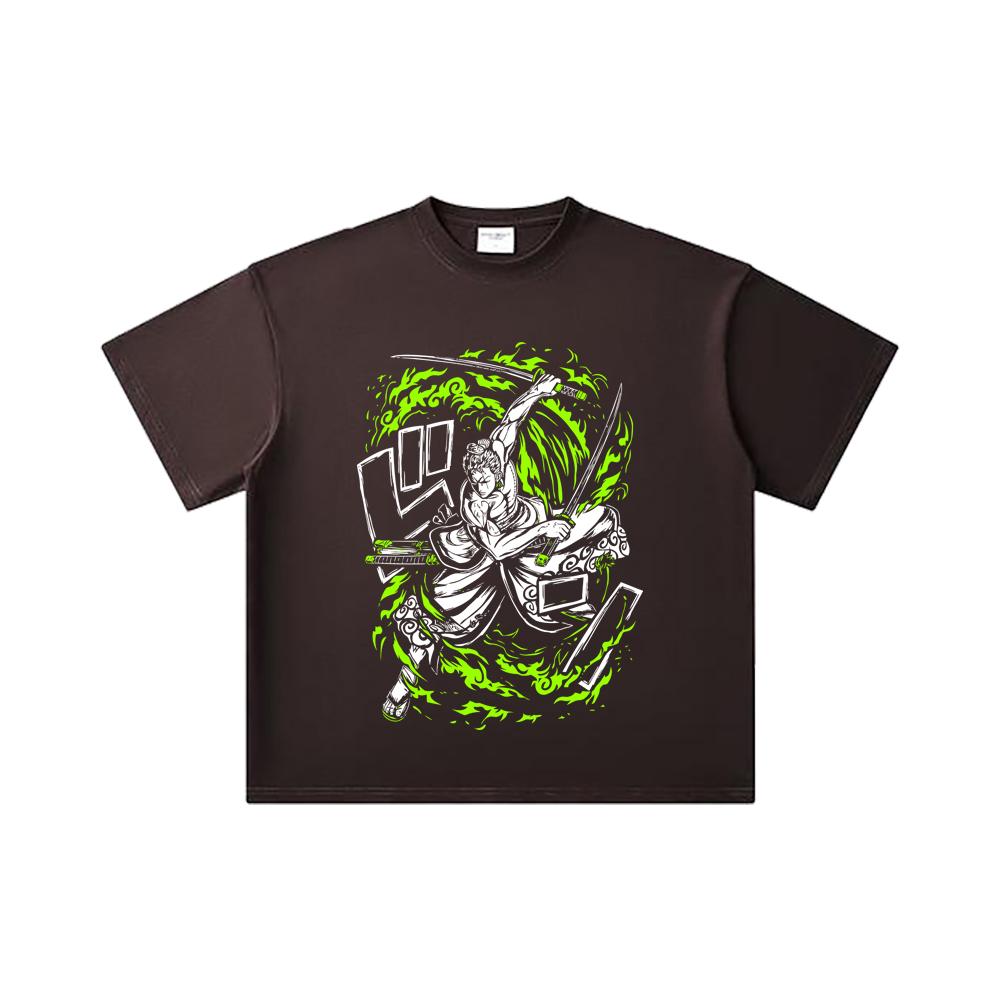 260 GSM Double Yarn 32 Count 100% Cotton One Piece V66 Zoro Print Unisex Heavy Cotton T Shirt
