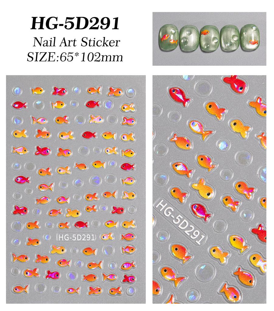 Little Red Fish Jelly Summer Goldfish Carp Ocean Beach Mermaid Sea Shiny Small Koi Soft Relief Nail Art Stickers Manicure Decals