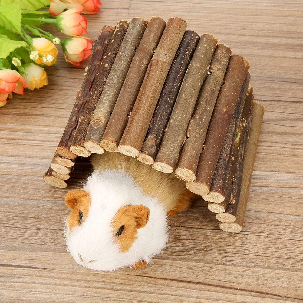 Fdit Pet Ladder Bridge Bend Wooden Hamster Wood Ladder Living Fence Suspension Bridge Exercise Chew Toy for Reptile Rodents Small Animals(Small)