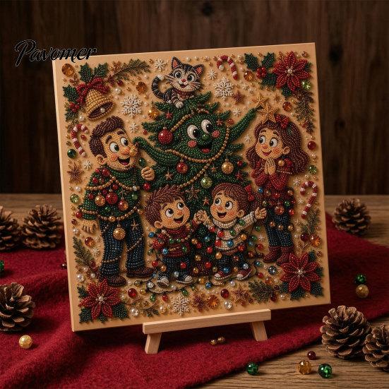 Holiday Home Decor Activities Christmas Faux Pearl Art Kit, DIY Rhinestone Painting 8" x 8", Cartoon Creative Stocking Stuffers for Adults Snowman