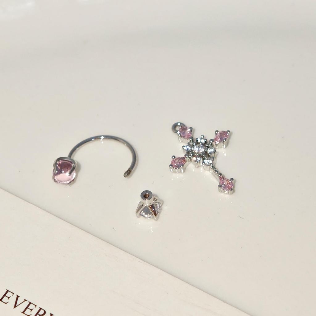 316L Titanium and Zirconia Ear Bone Stud: Cross Horseshoe Ring with Bling Ice and Translucent Grape Design