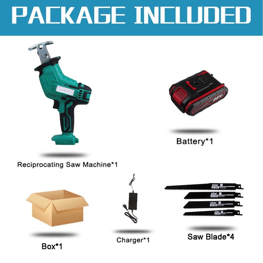 Green Cordless Electric Reciprocating Saw Variable Speed Metal Wood Cutting Power Tool Electric Saw