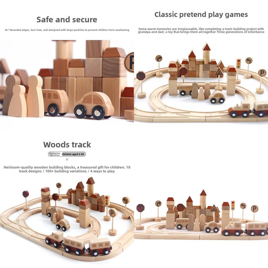 Divertido Tren de Transporte de Ciudad de Madera, Ensamblaje de Vías, Bloques de Construcción, Set de Juguetes para Niños Pequeños y Educación Temprana