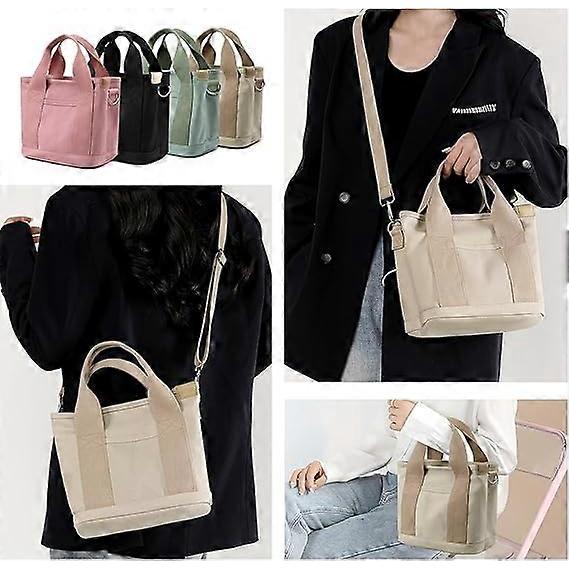 Women's canvas tote bag with multiple pockets, stylish shoulder handbag with compartments