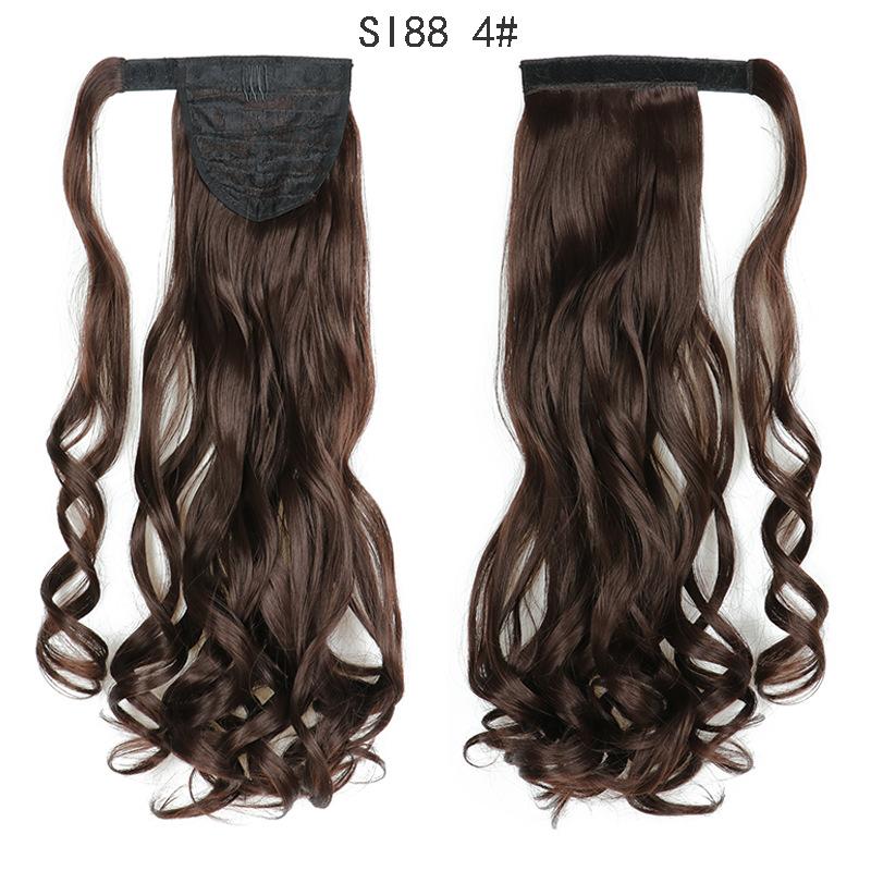 22" Long Ponytail Hair Extension Wrap Around Pony Tail Clip in Curly Wavy Synthetic Fake Hairpiece for Women Daily Life