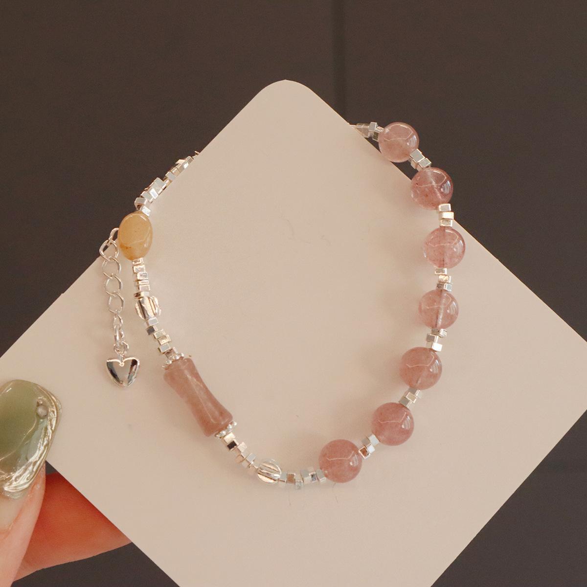 

Zircon butterfly flower bracelet, natural strawberry crystal pearl bracelet. Bangles Women Fashion Jewelry accessories Gift