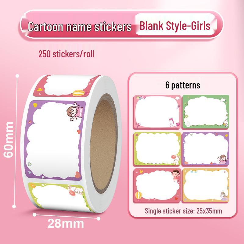 250 Tear-Resistant Cartoon Name Stickers for Kindergarten & First Grade Students