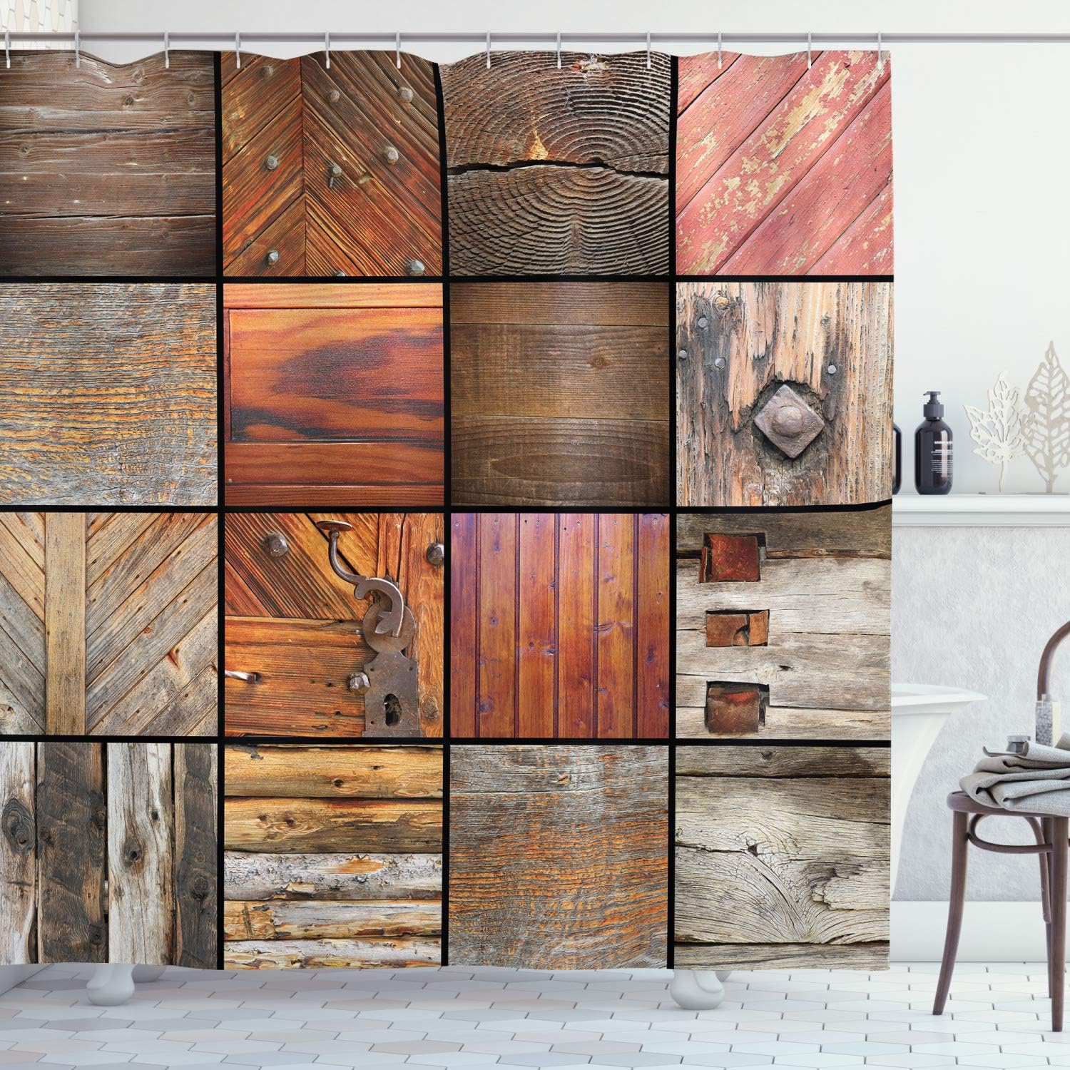 

Wood Panel Shower Curtain With Reclaimed Wood Pattern Rustic Country Style Waterproof Bath Decor Modern Farmhouse Interiordesign W60H190(CM)-1 Pcs