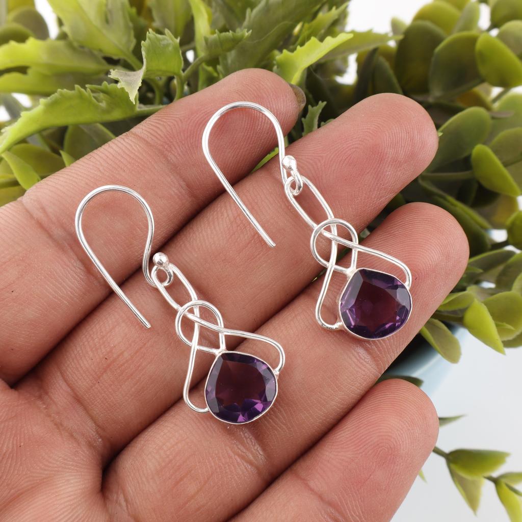 African Amethyst Earrings, 925 Solid Sterling Silver Gemstone Jewelry, Handmade Earrings, For Thanksgiving Gift
