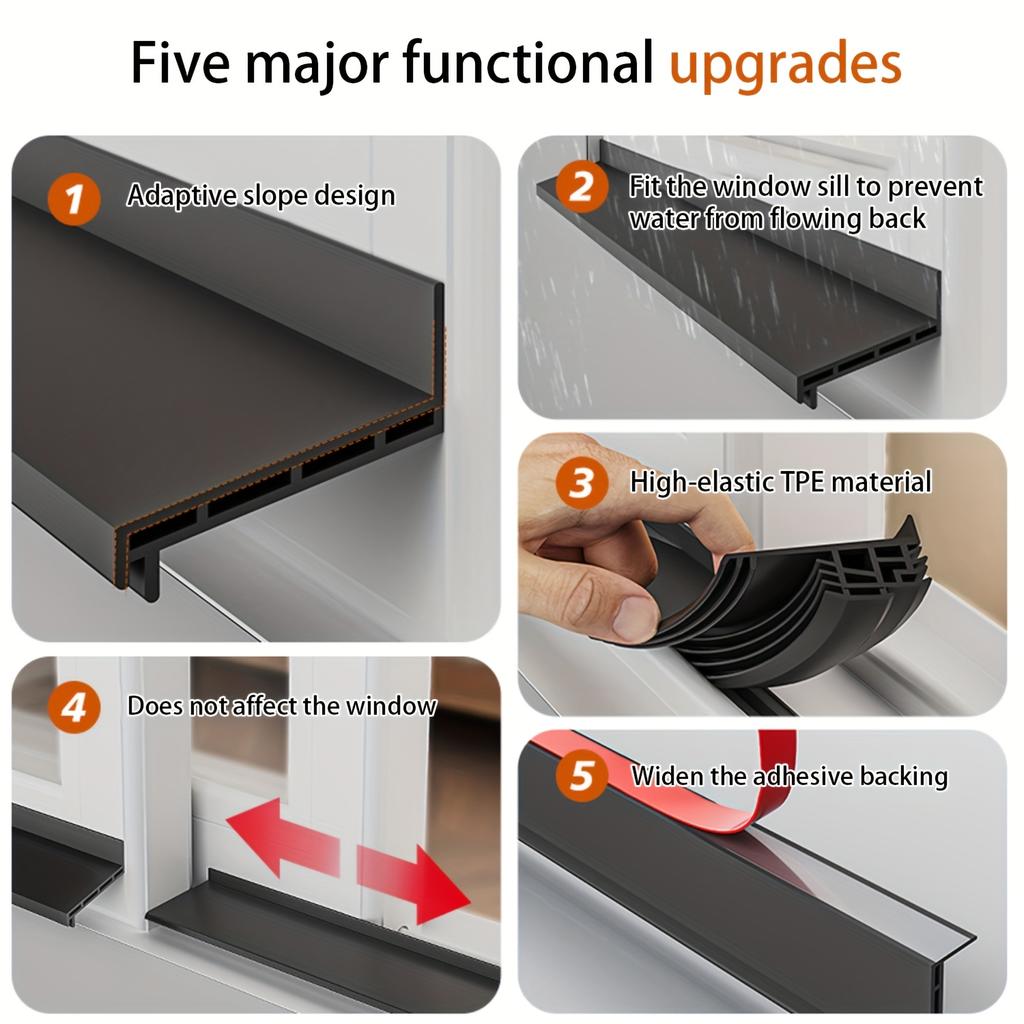 TPE Window Water Blocking Bar Sliding Window Rain Weatherstrip with Adhesive Backing for Insulation Windproof Sealing Strip