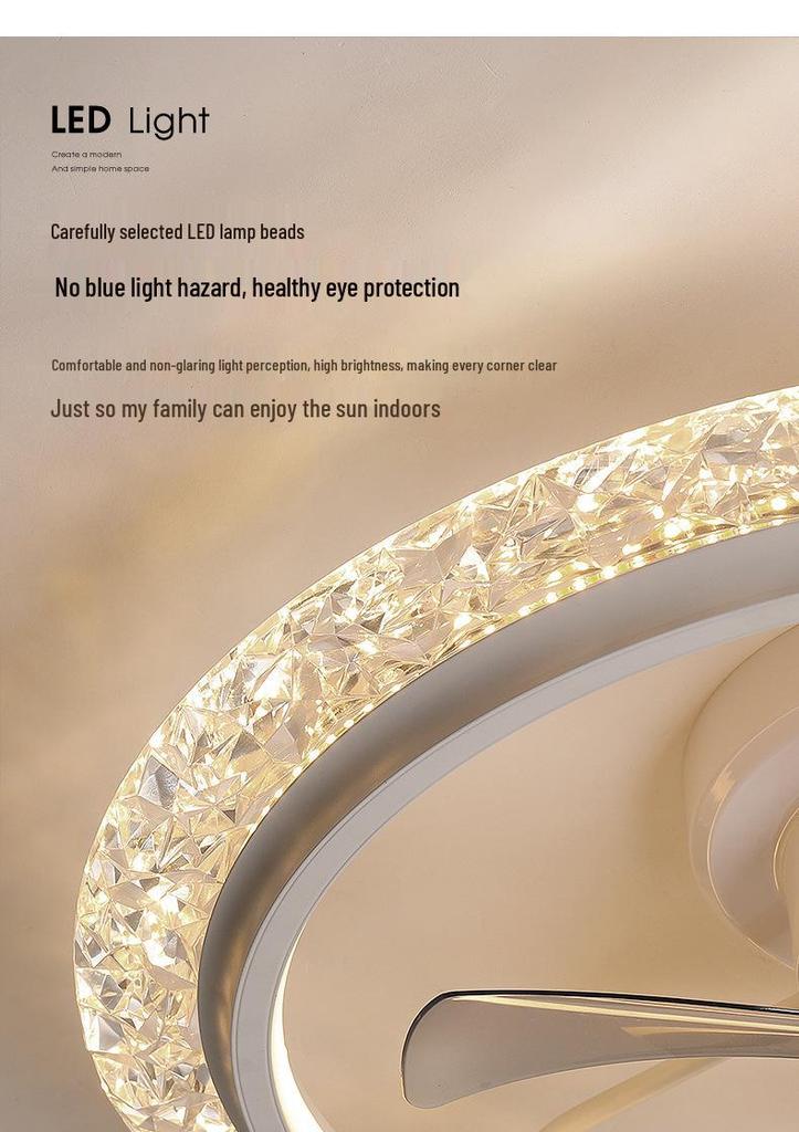 Modern Minimalist LED Crystal Ceiling Fan with 360° Rotation for Bedroom and Study