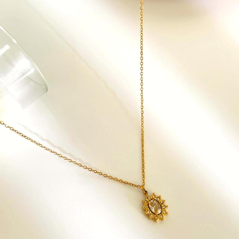 Versatile Geometric Charm Necklace With Sparkling Rhinestones Stainless Steel Clavicle Chain Adjustable Jewelry