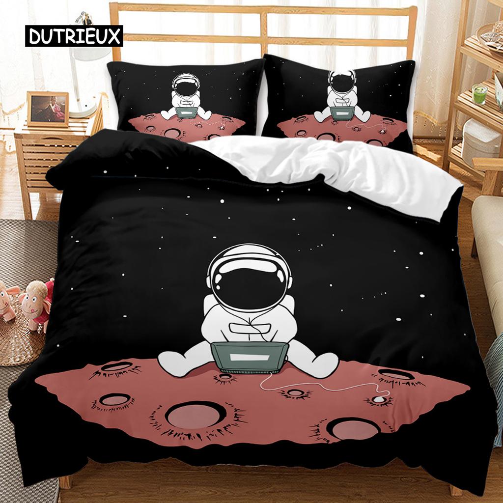Astronaut Duvet Cover Set Outer Space Tourist Comforter Cover Set for Kids Boys Universe Planet Polyester Quilt Cover Queen King