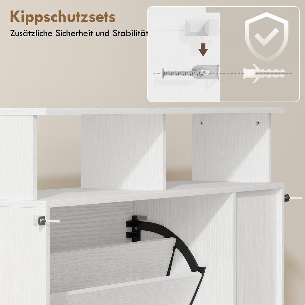 Shoe Cabinet with 2 Flaps Shoe Cabinet with Adjustable Divider, Open Compartment for 12 Pairs of Shoes 89 X 25 X 92 Cm White