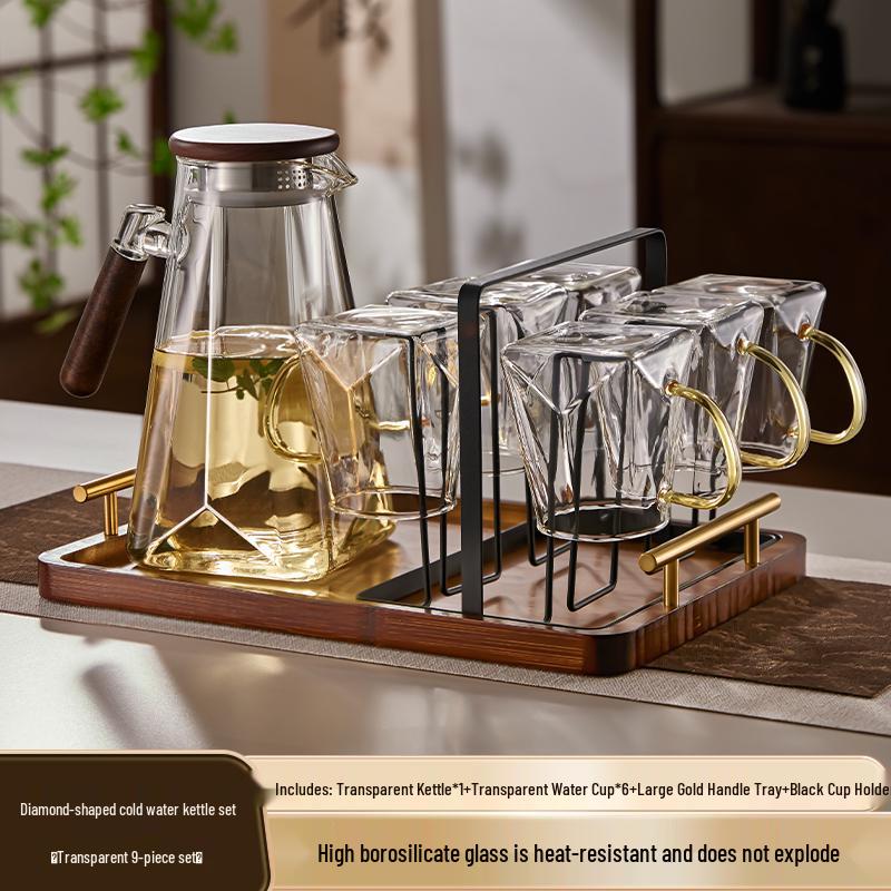 Yagang High-Temperature Resistant Glass Kettle Set for Tea, Living Room Cold Water Kettle Cup Set